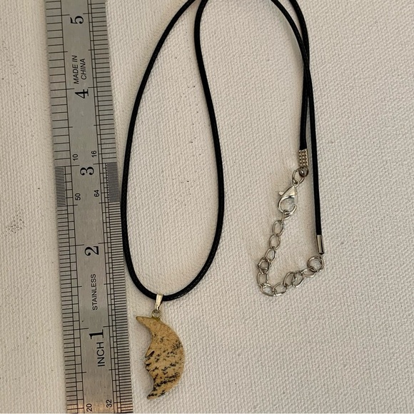 Picture Jasper Crescent MOON Face Pendant Necklace Double Sided Moon in the Moon - Picture 7 of 7
